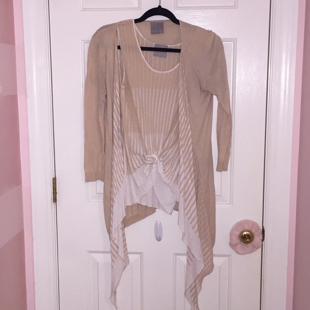 Tan and white sweater and tank set